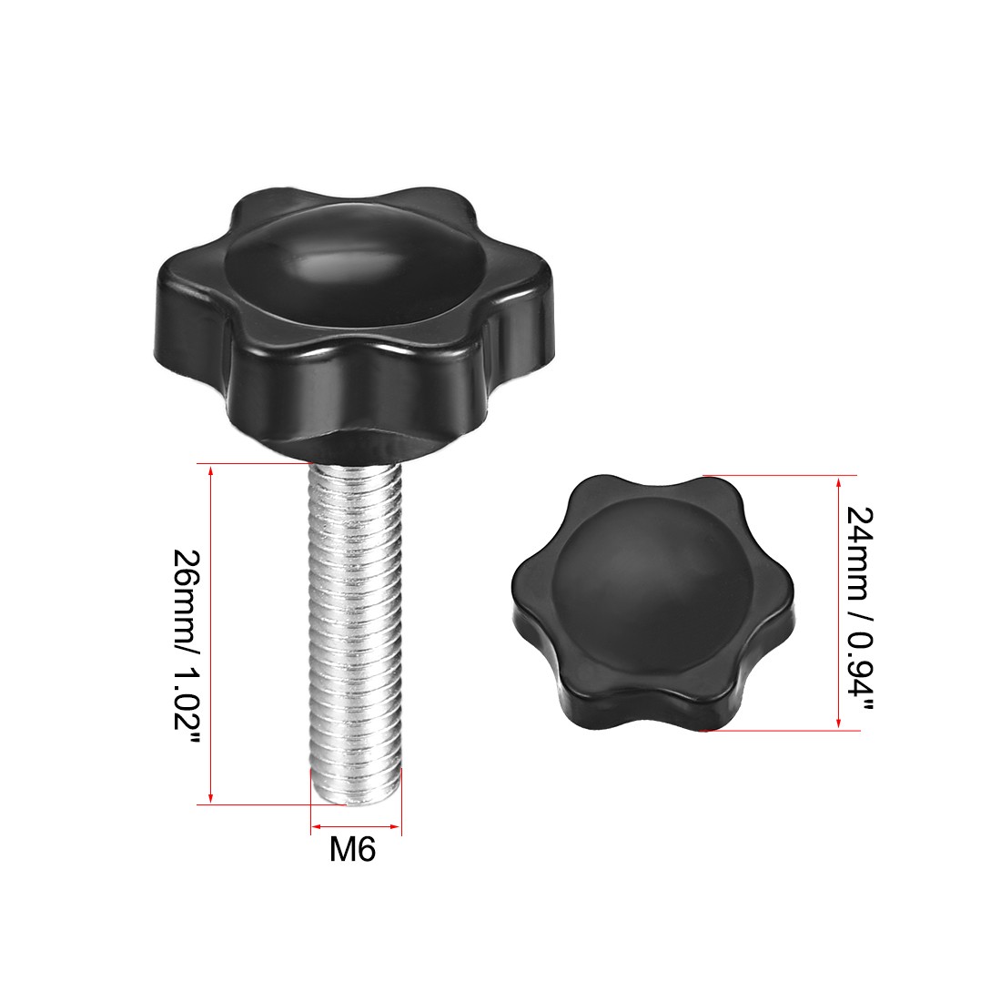 Locking handle star screw knobs M6 ×26 mm male thread 2pcs