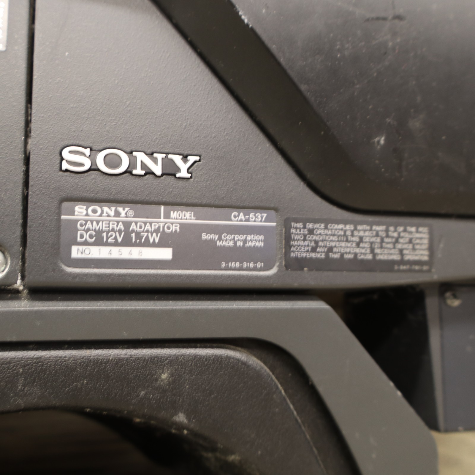 Sony Vintage Pro Camera CA-537 Adapter UNTESTED NO LENS