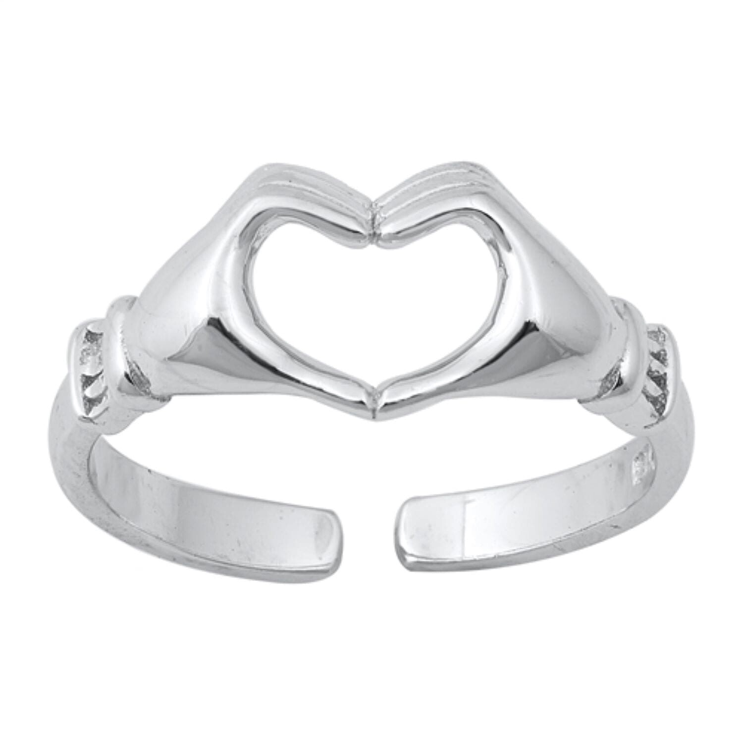 Heart Hands Toe Ring - Sterling Silver with Rhodium Plating - Adjustable