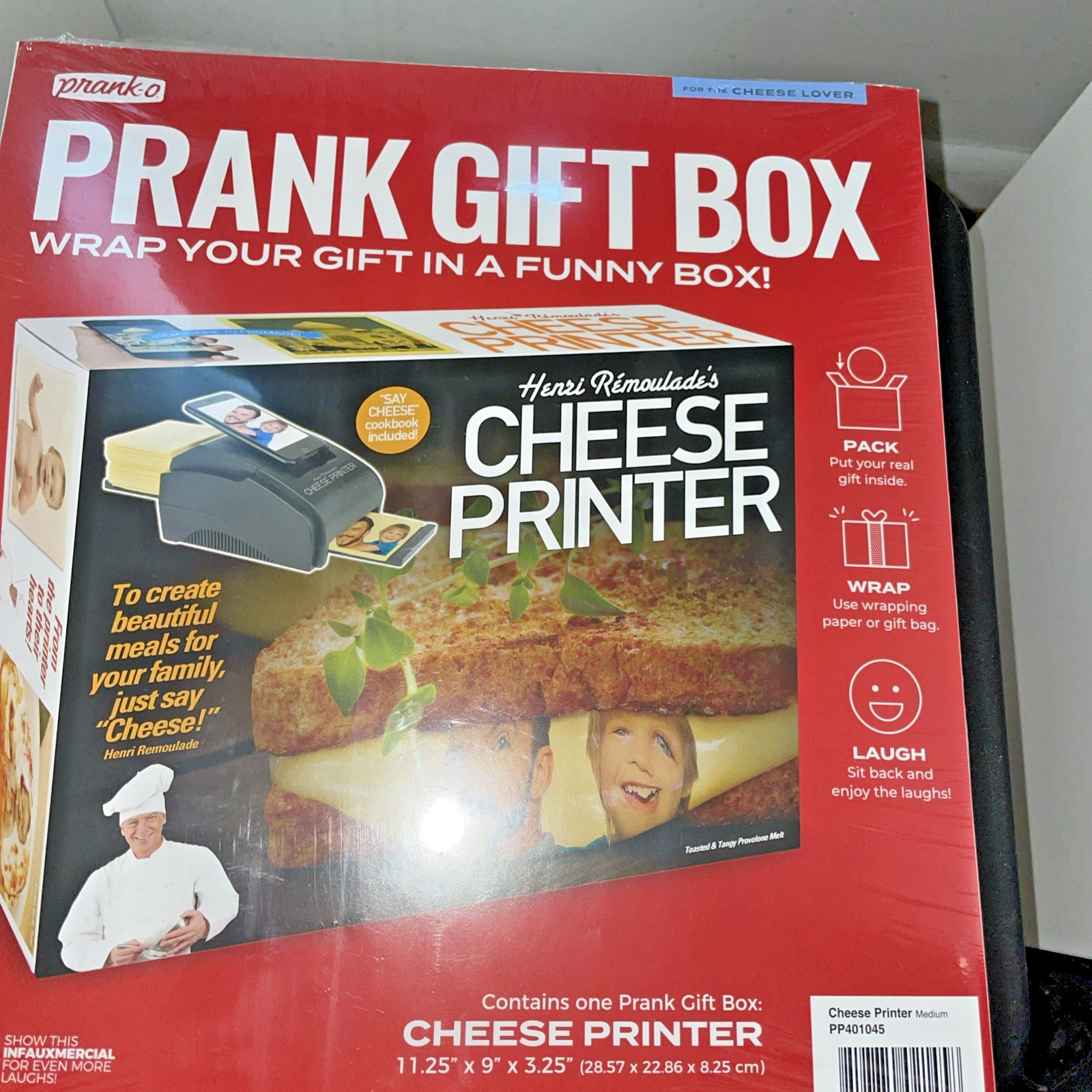 Prank-O CHEESE PRINTER–Gag Funniest EMPTY Gift BOX for your REAL Gift Hilarious