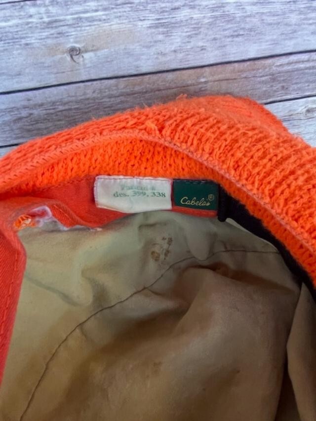 Vintage orange Cabela's hunting hat and face mask adjustable (made in the USA)