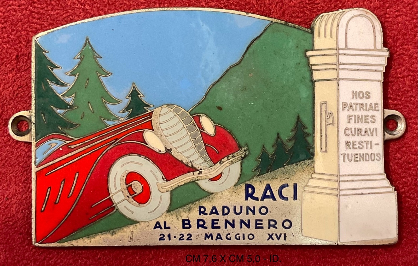 RACI SABAUDIA RADUNO AUTOMOBILISTICO 1935 PLACCA RADIATORE AUTO REGNO D’ITALIA
