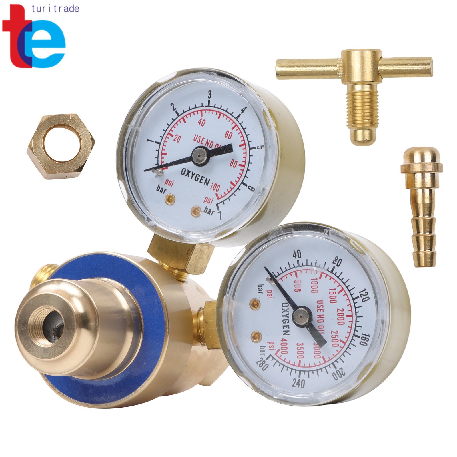 2 Inch Dual Gauge Oxygen Flow Regulator, CGA540 Connection, Brass Welding Tool