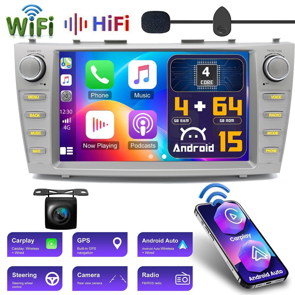 Android 15 Radio For 2007-2011 Toyota Camry Car GPS Navi WiFi Carplay Stereo+CAM