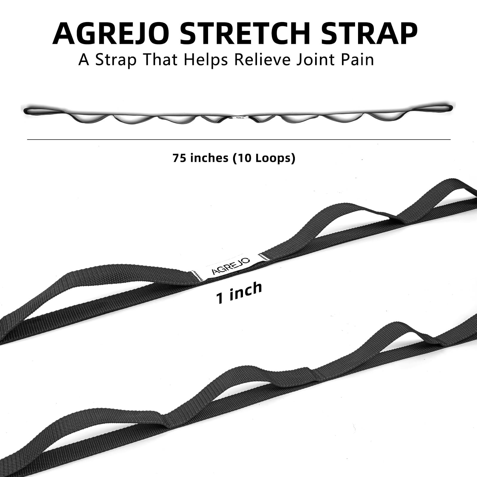 AGREJO Stretching Strap Yoga Strap Physical Therapy for Home Workout, 10 Loops N