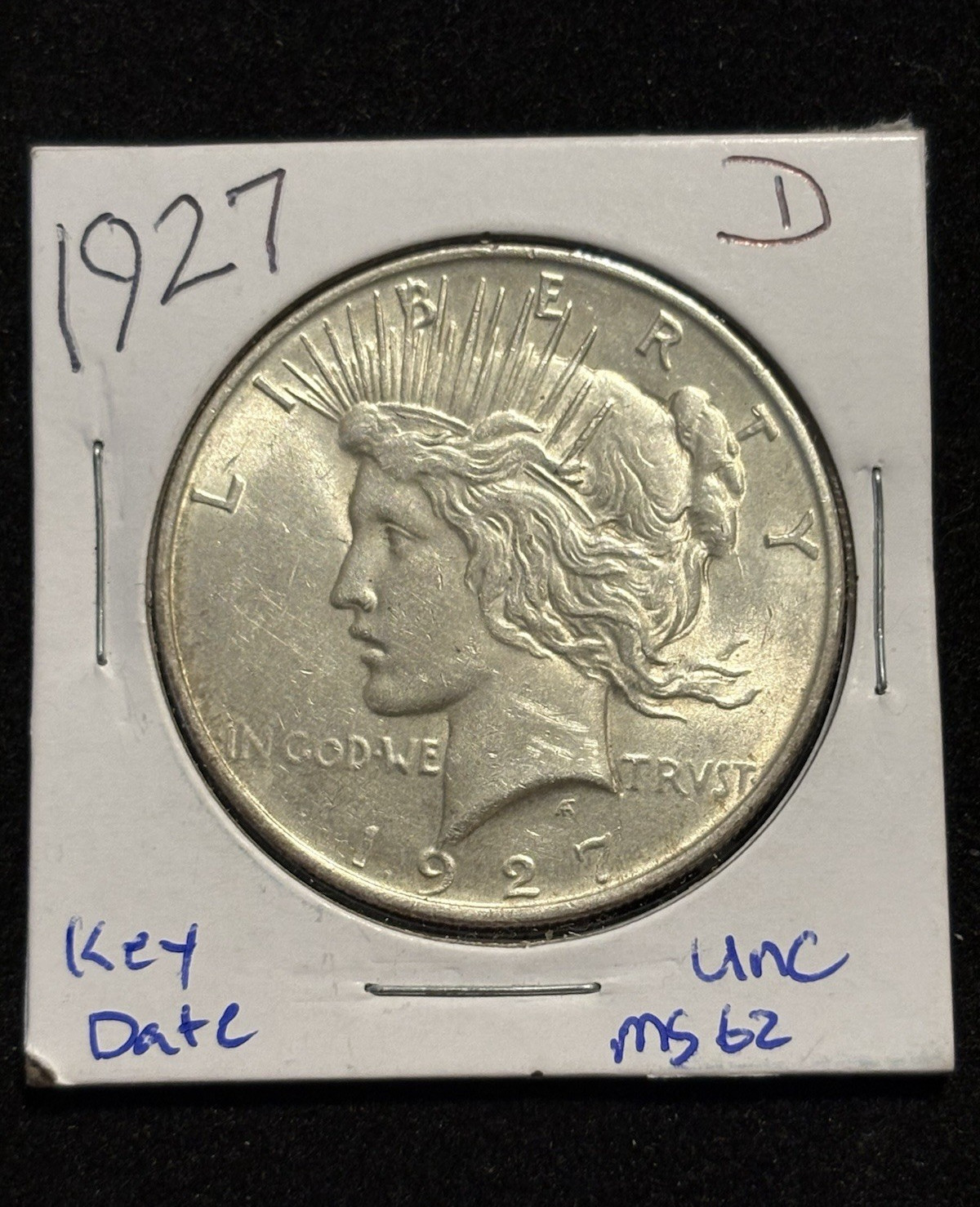 1927-D Peace Silver Dollar $1 Silver, Key Date, Denver UNC Business Strike