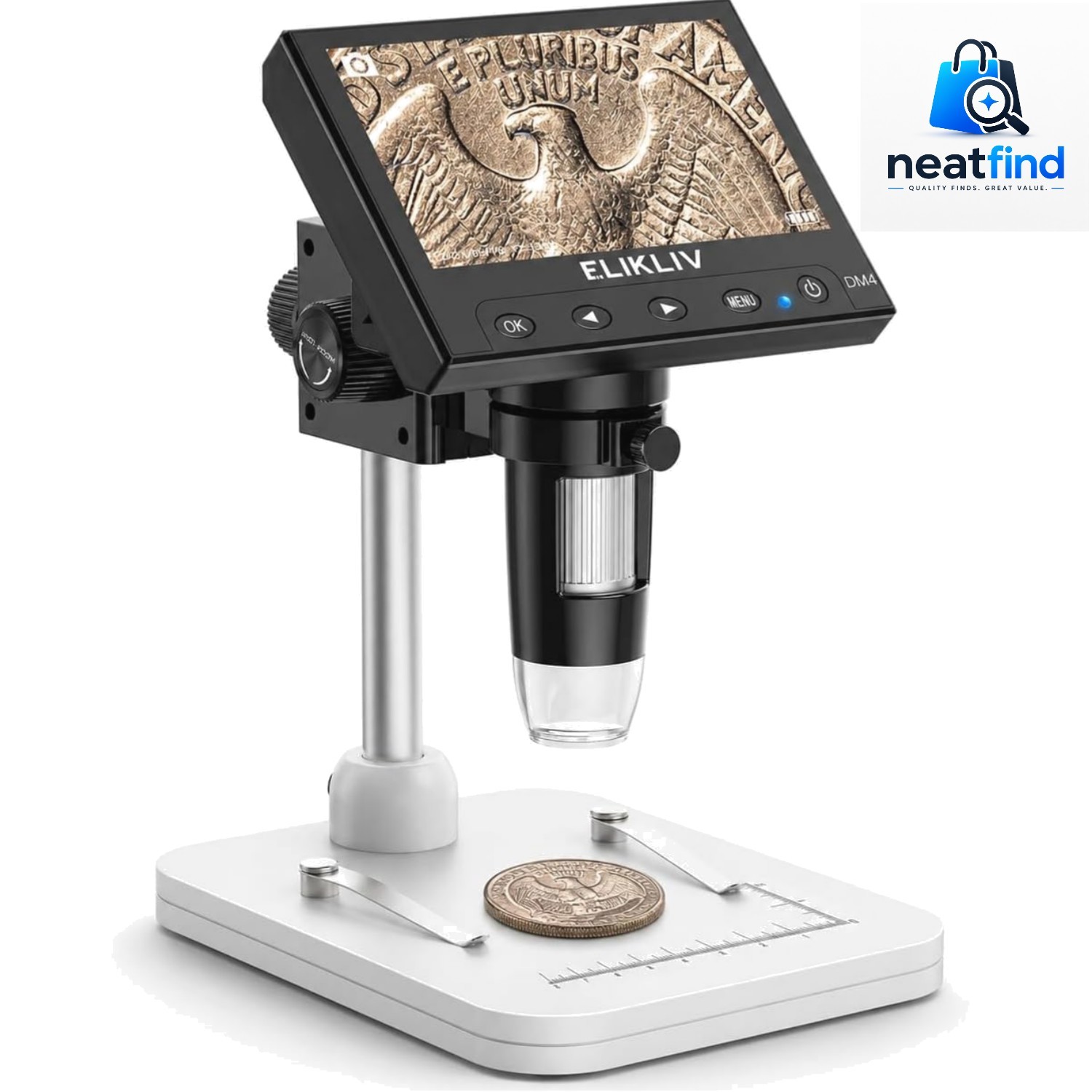 Microscope, LCD Digital Coin Microscope 1000x, Coin Magnifier with 8 Adjustab...