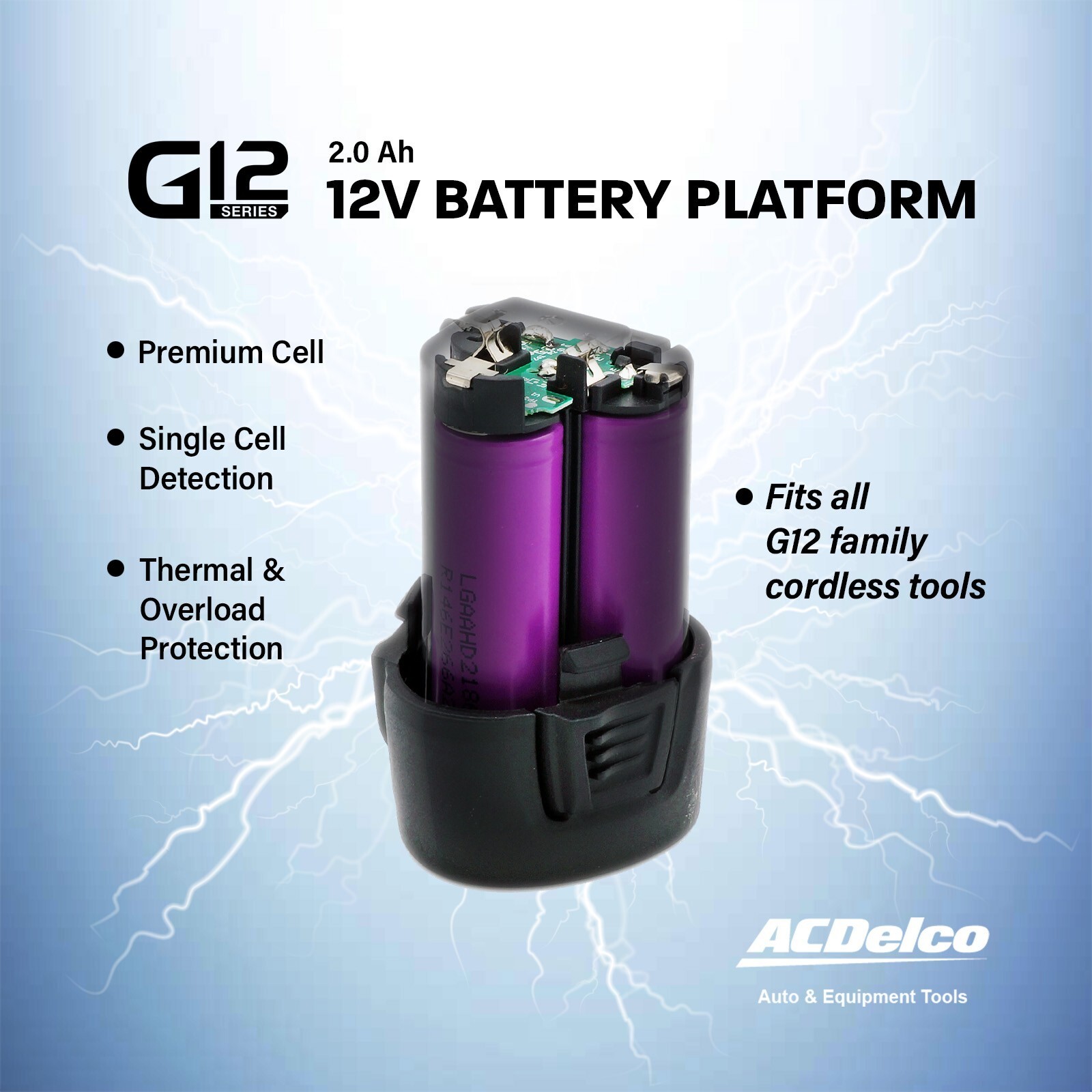 ACDelco AB1207LA-P2C Li-ion Interchangeable 2 Battery Pack Quick Charger Bundle