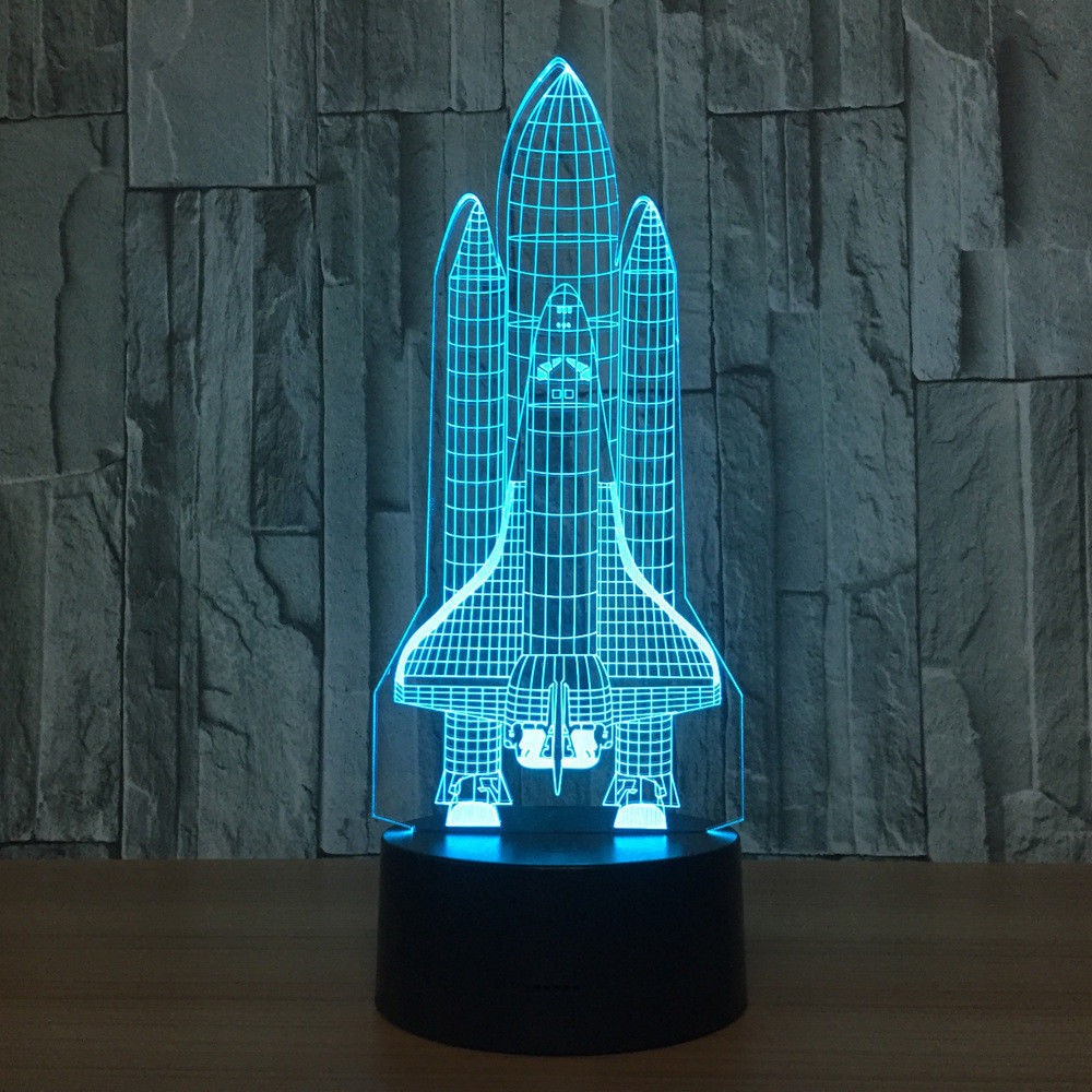 3D Space Rocket Night Light 7-Color Changing LED Table Lamp W/ Remote Control D