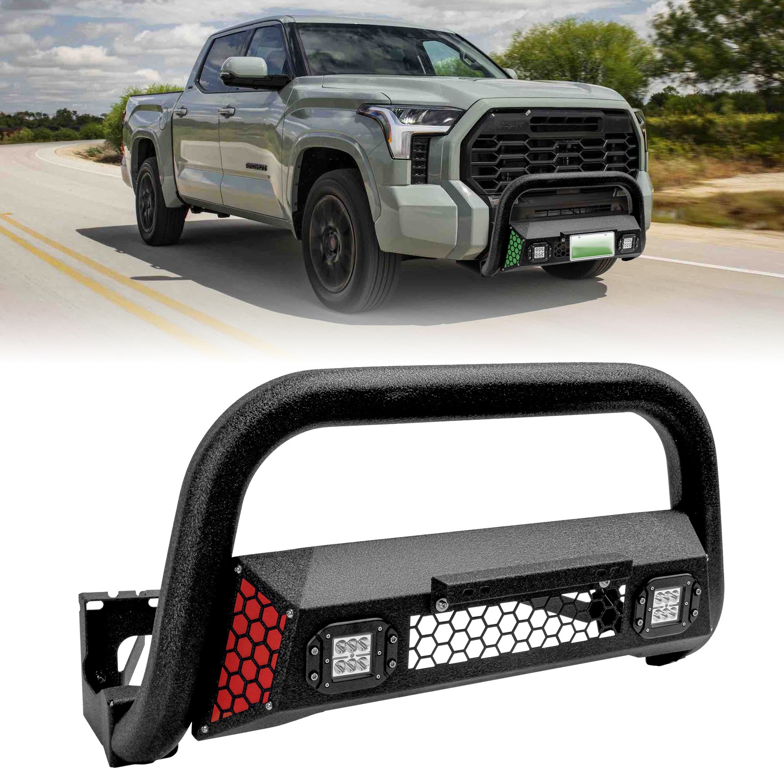 Fits Toyota Tundra 2022 to 2025 Bull Bar w/ LED Light & w/ License Plate Bracket