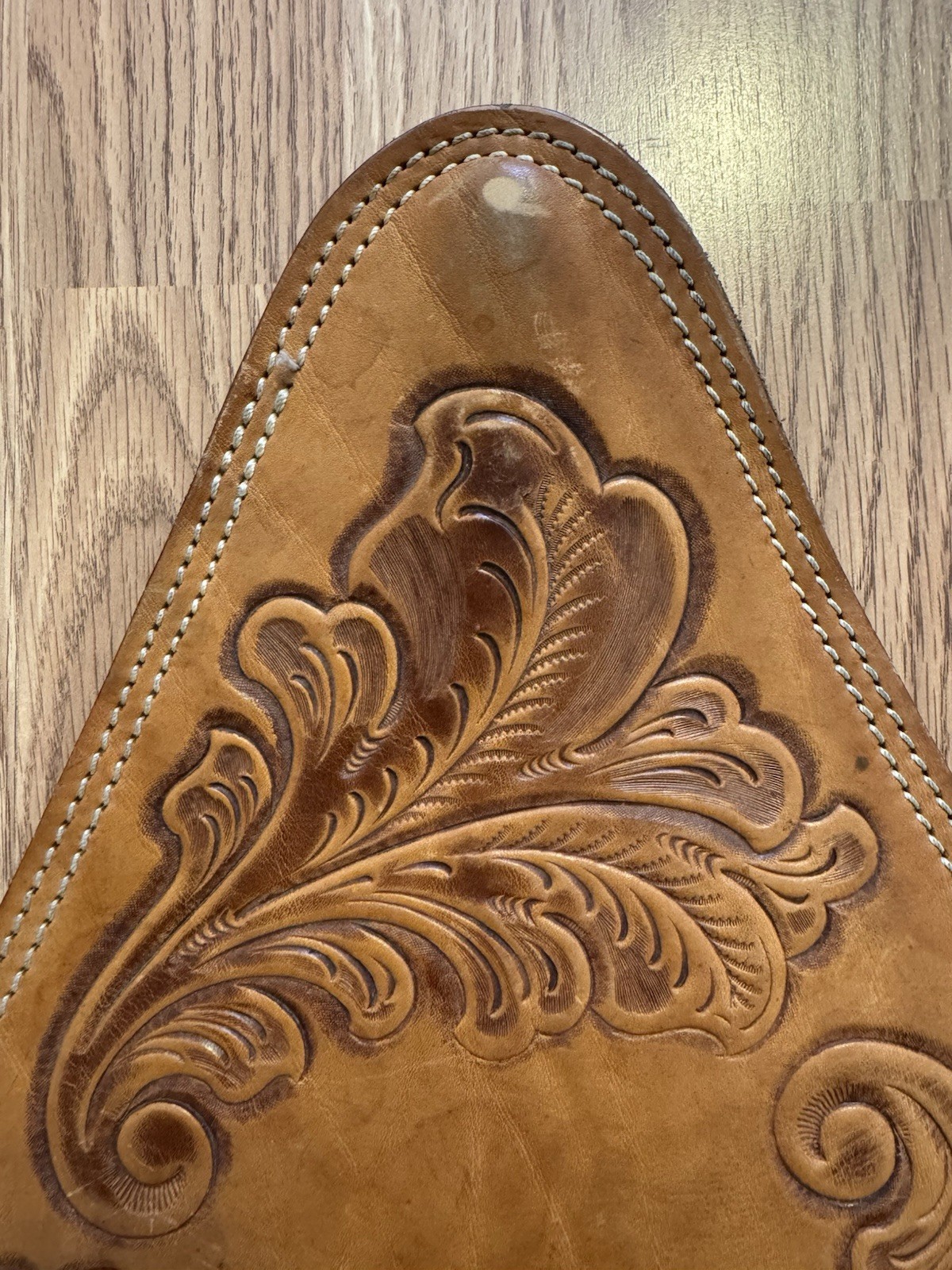 Babbitt Bros Hand Tooled Leather Tripod Folding Saddle Stool Seat Only