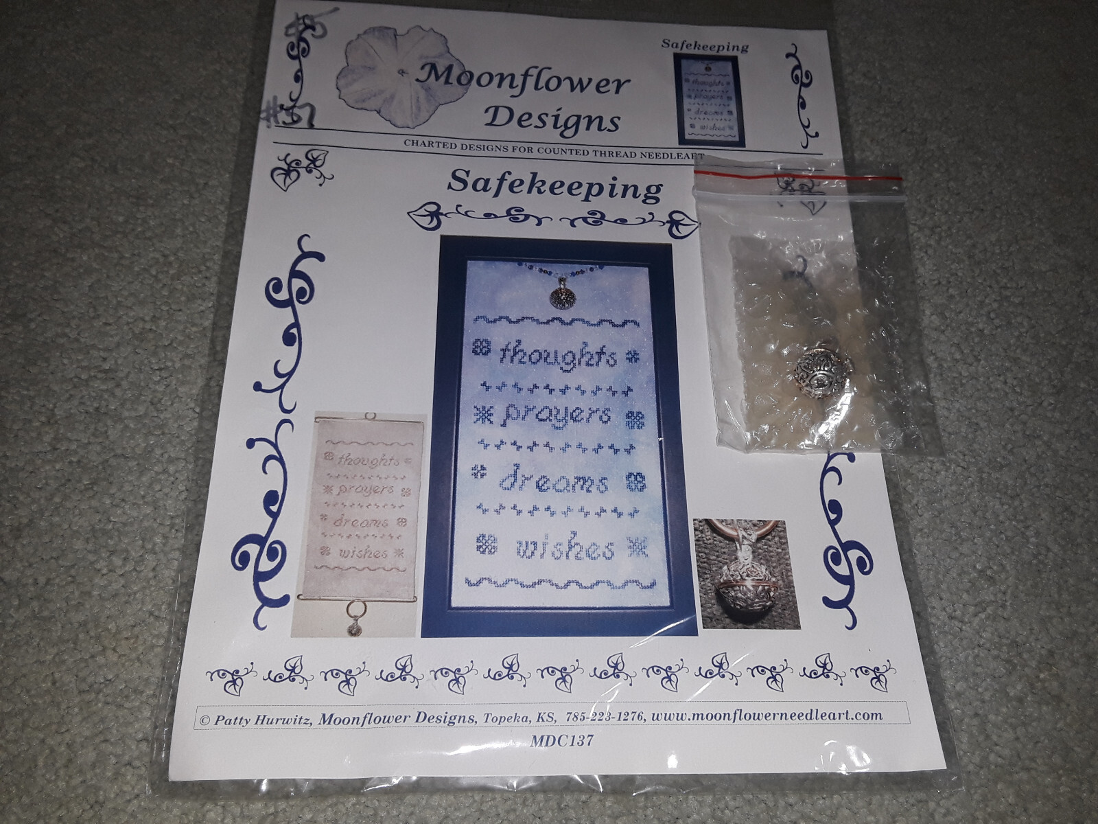 NEW RARE MOONFLOWER DESIGNS "SAFEKEEPING" PATTERN & EMBELLISHMENT