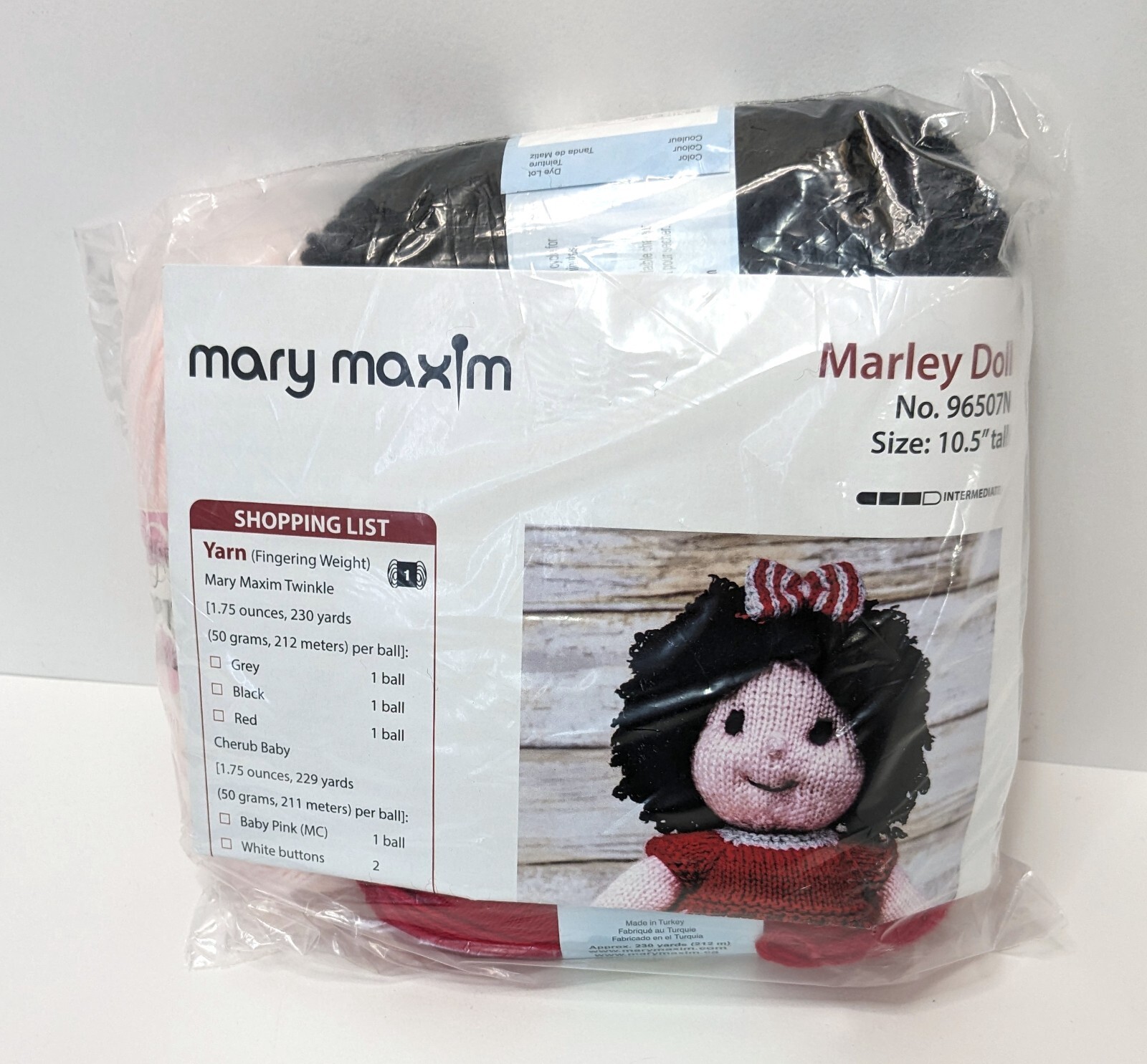 Mary Maxim Doll Knitting Kit, Marley Baby Girl 10-½ inch Instructions with yarn