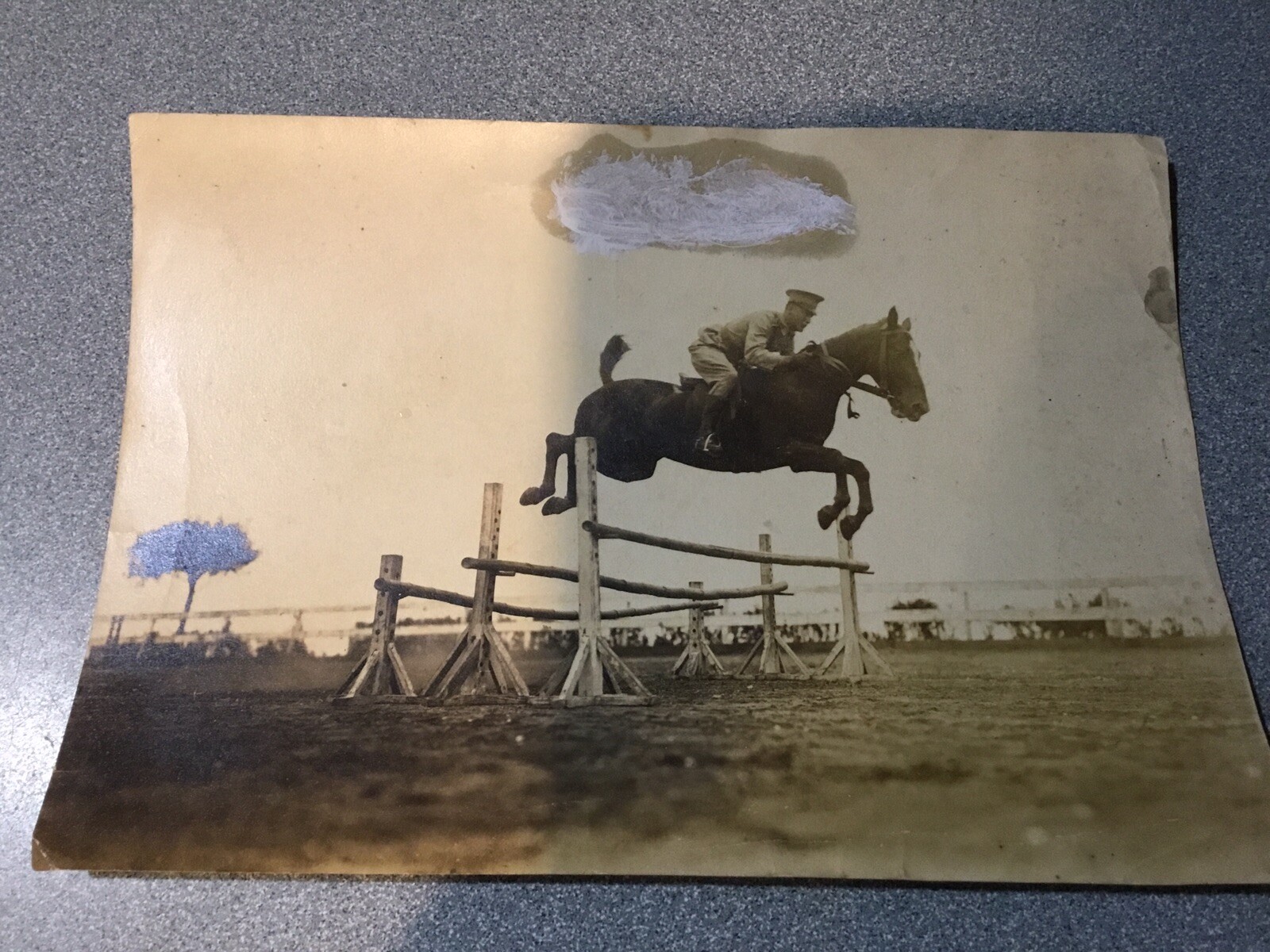 Vtg 1940's original photo 6.75x4.75 military equestrian jumping horse riding