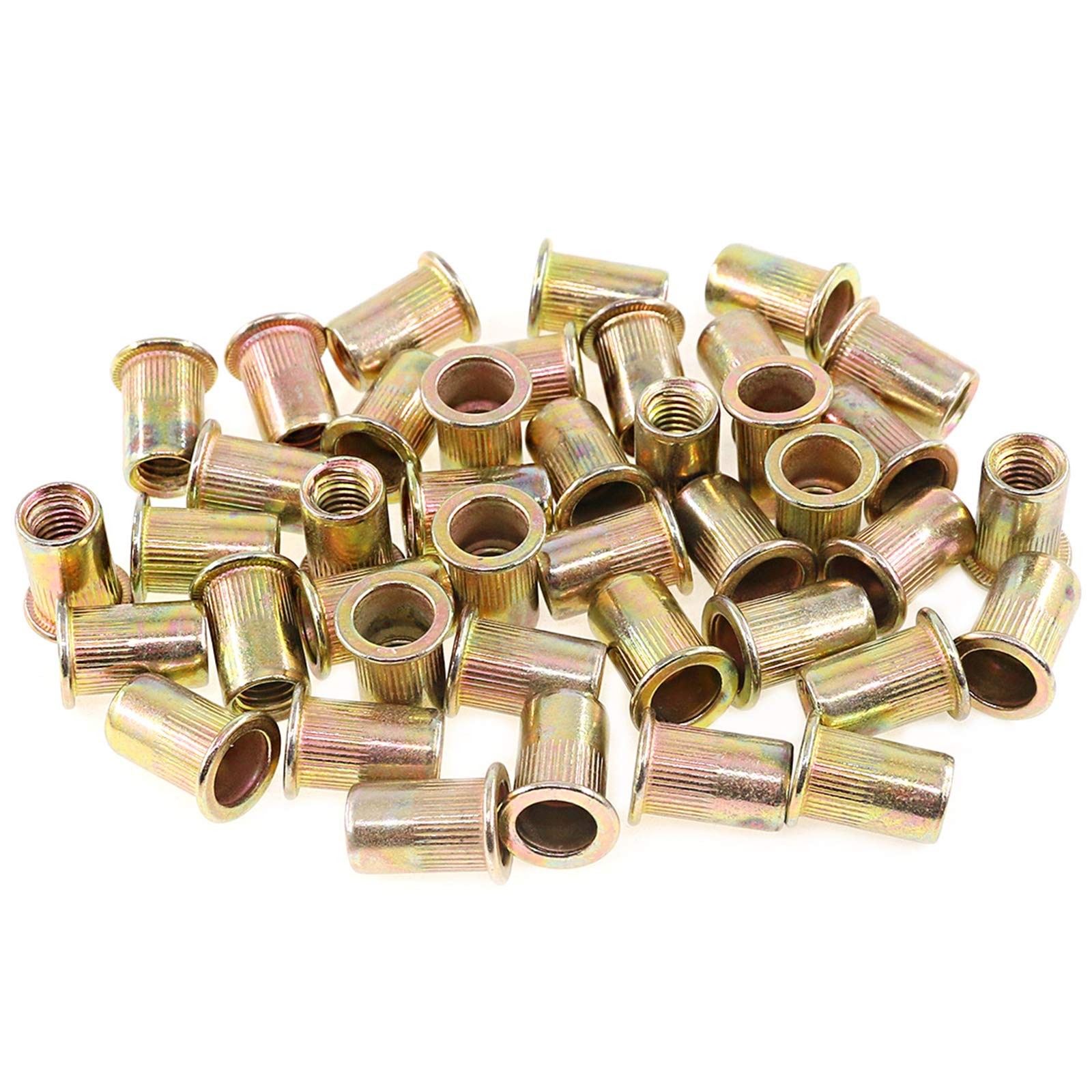 Keadic 100Pcs M8 Rivet Nuts Metric Zinc Plated Nut Carbon M8, yellow