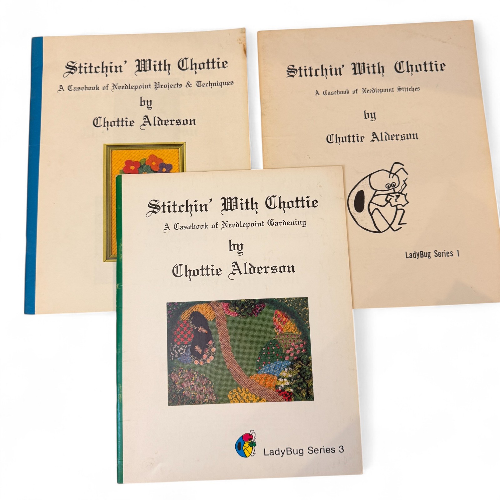Stitchin' With Chottie Needlepoint Casebook Lot Alderson LadyBug Series