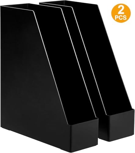 Amazon Basics Plastic Desk Organizer - Vertical Magazine and 2 pack, Black