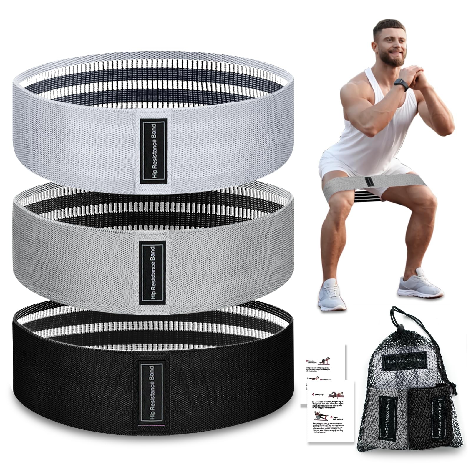 Exercise Bands, 3 Levels Fabric Resistance Bands for Working Out, Grey
