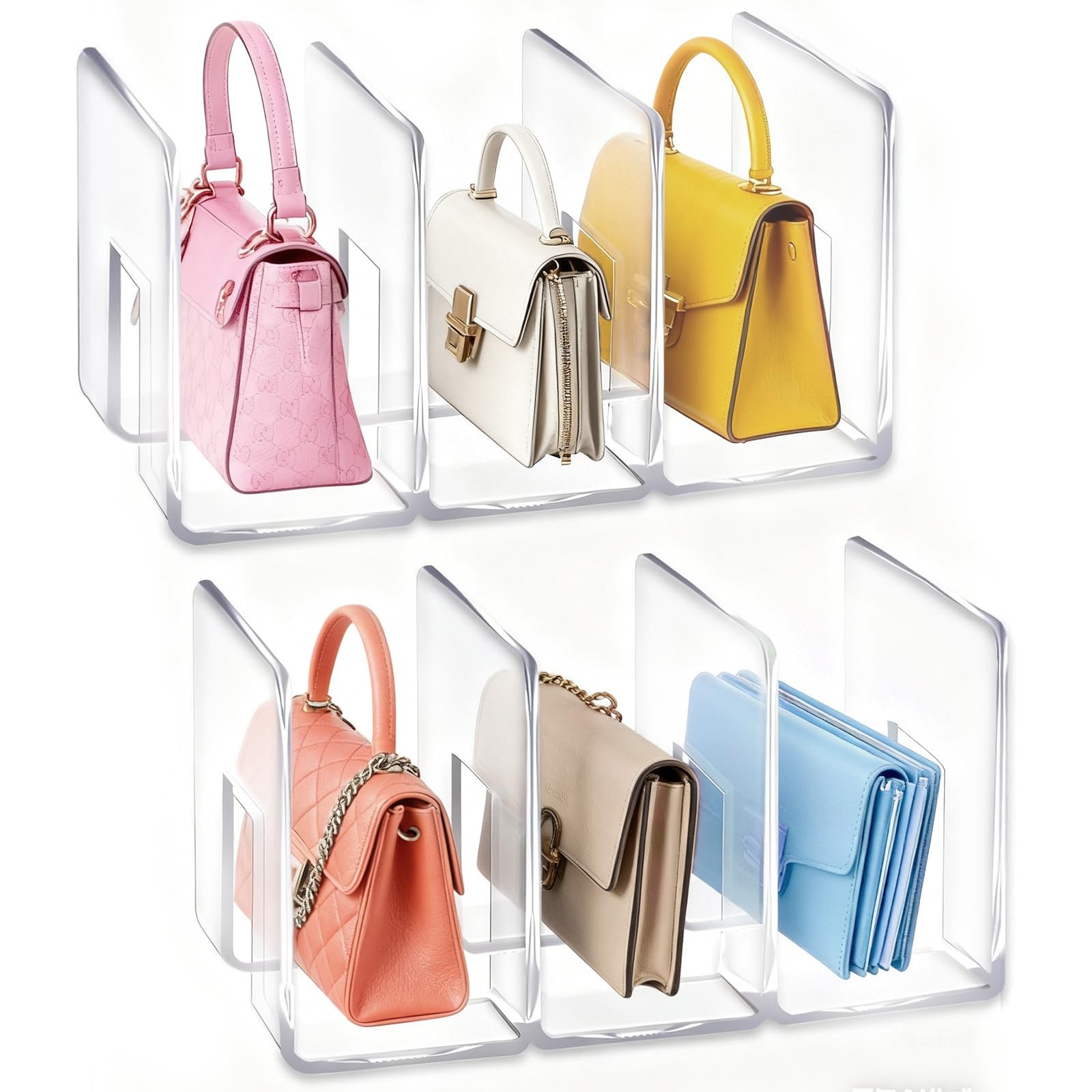 2 PCS Clear Acrylic Purse Divider Organizer Desk File Sorter Shelf Storage