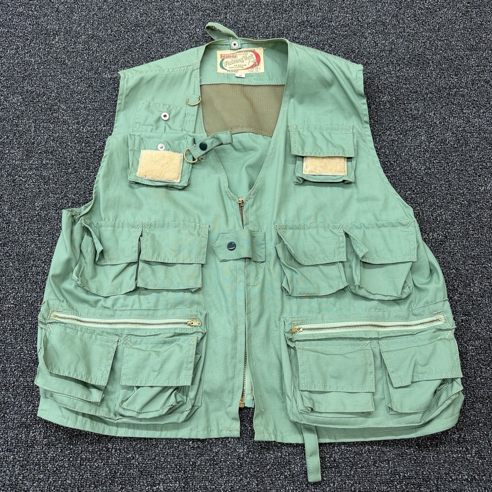 Vintage 70's WORLD FAMOUS Deluxe Fishing Vest 6303 Men's Medium Green Sanforized