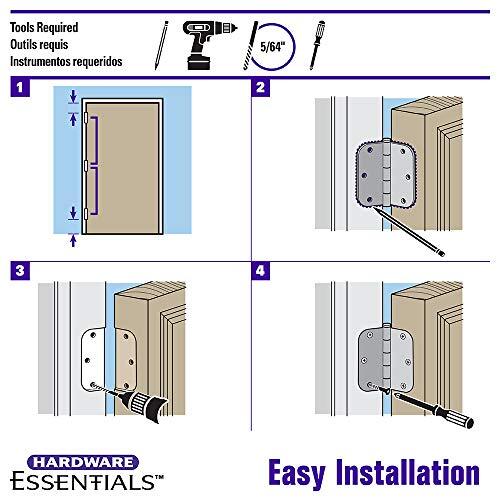 Hardware Essentials 854326 Square Corner Squeak-Proof Door Hinges 3-1/2 inch ...