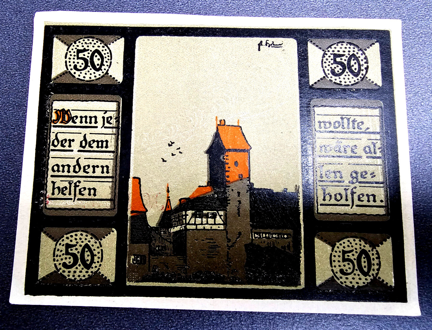 MAINBERNHEIM NOTGELD 50 PFENNIG 1921 EMERGENCY MONEY GERMANY BANKNOTE (33252)
