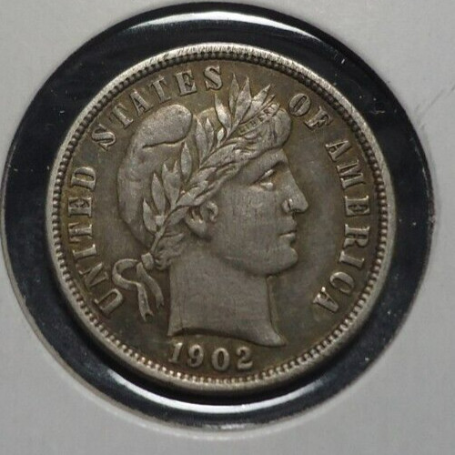 TONED AU+ Details 1902 O New Orleans barber silver 10C dime FREE SHIPPING!
