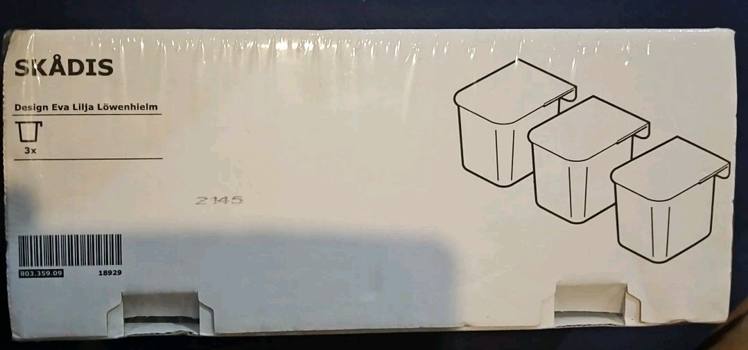 SKÅDIS Container with lid, transparent/black - 3 Pack (White) New
