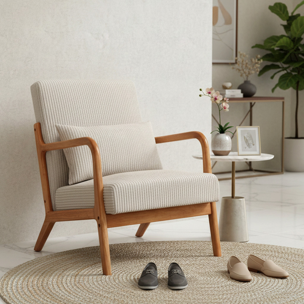 Homy Casa Cielo Mid-Century Upholstered Accent Chair with Pillow, Beige