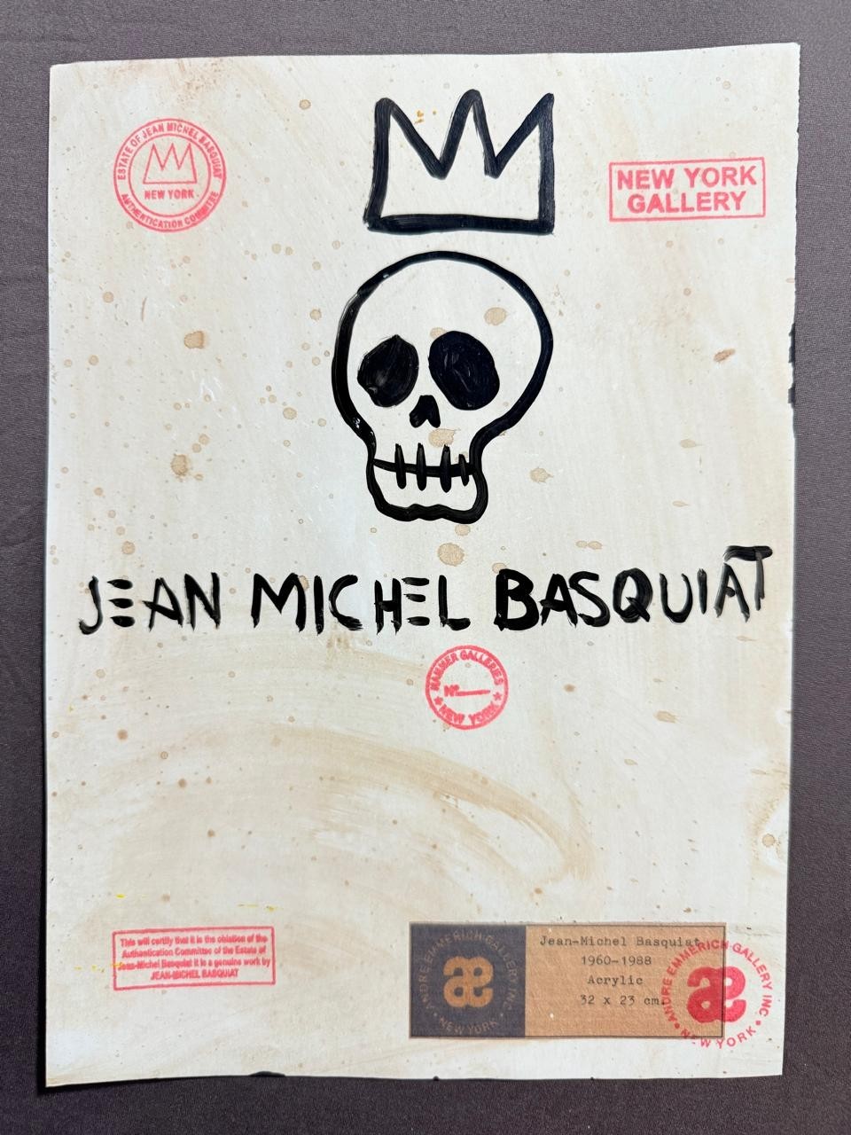 Jean-Michel Basquiat (handmade) Drawing on antique paper, signed and sealed