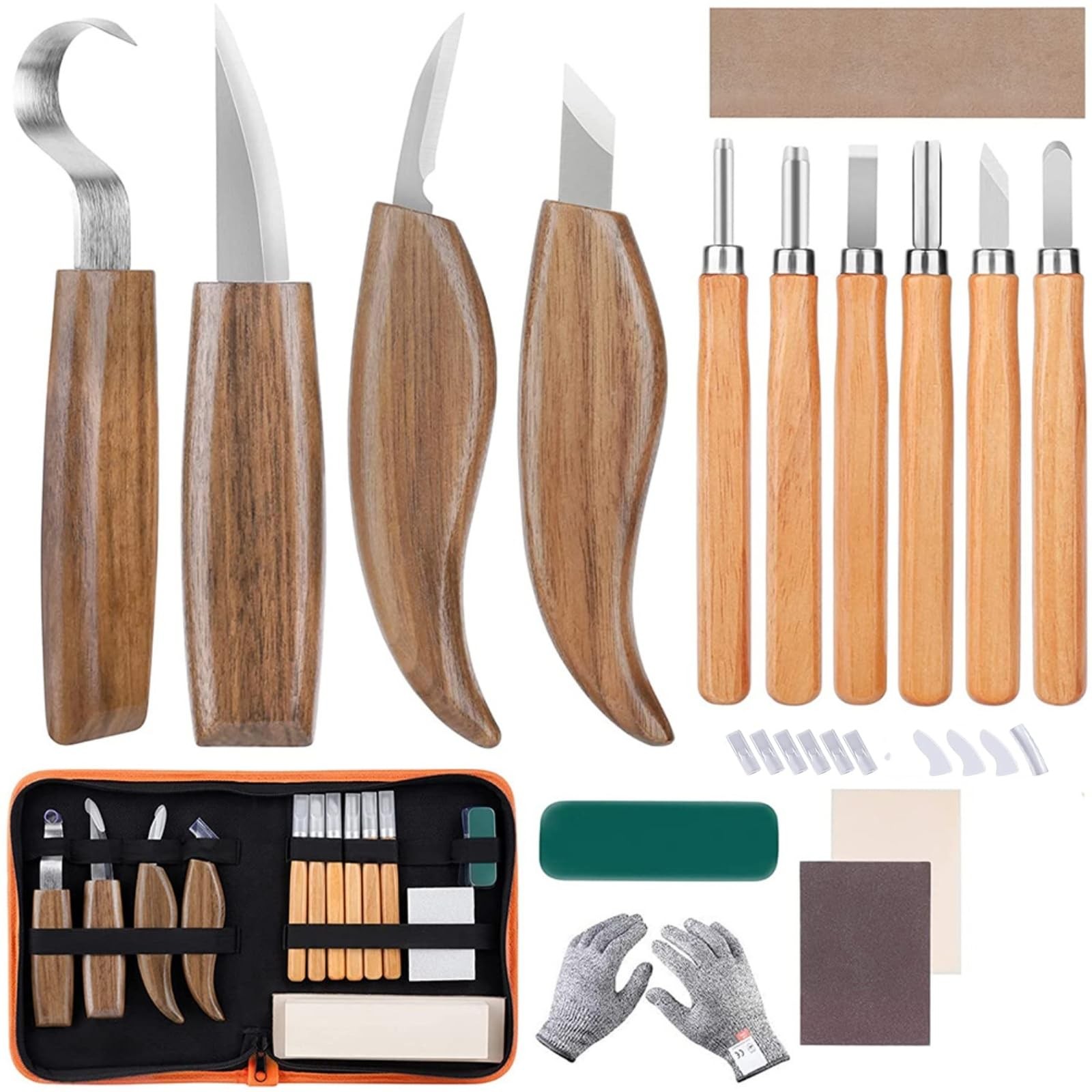 15 PCS Wood Carving Knife Set Walnut Whittling Kit Detail Hook Knife Bag