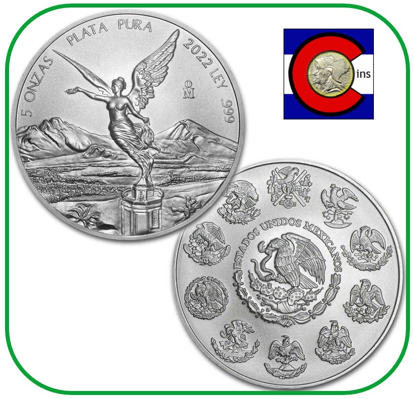 2022 Mexico Libertad 5 oz 0.999 Silver BU Coin in Capsule