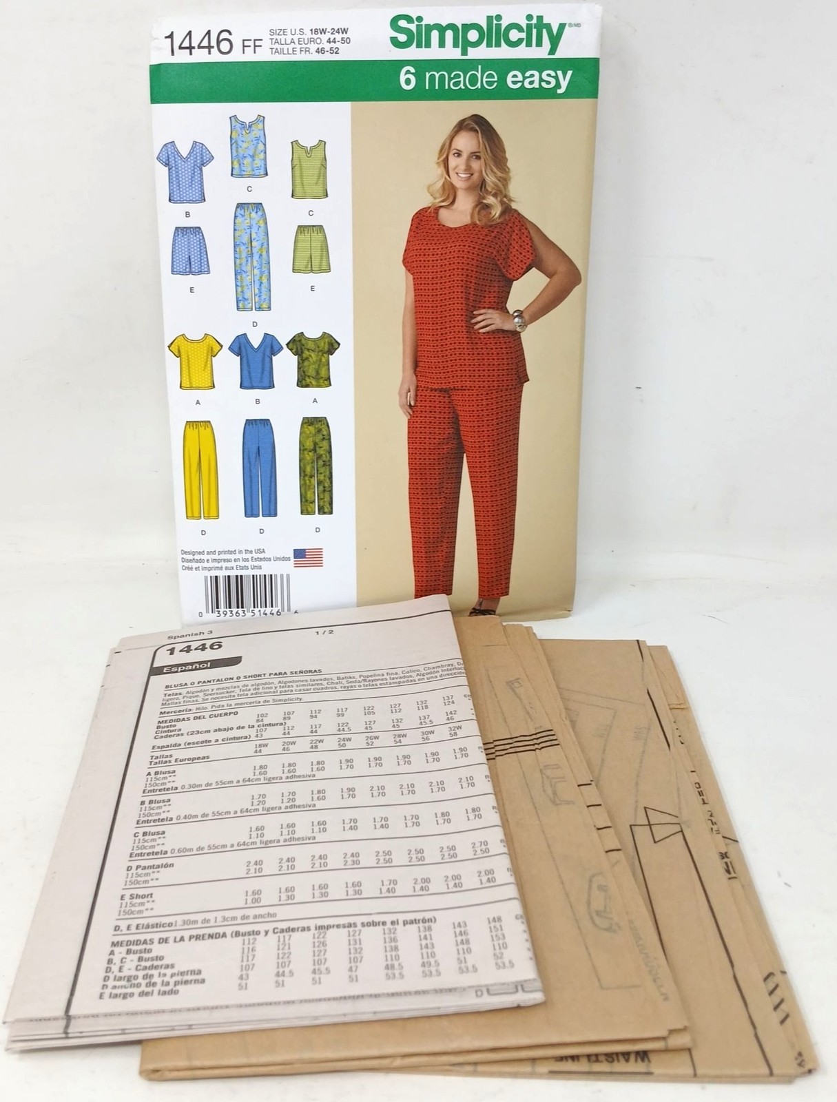 Simplicity 1446 Womens Pattern Tops Pants Shorts 18W-24W 6 Made Easy Uncut #D-33