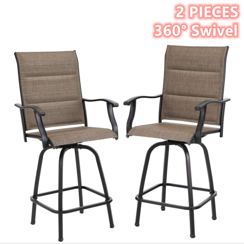 2 Pieces Swivel Patio Chairs Outdoor Kitchen Bar Height Stools Garden Furniture
