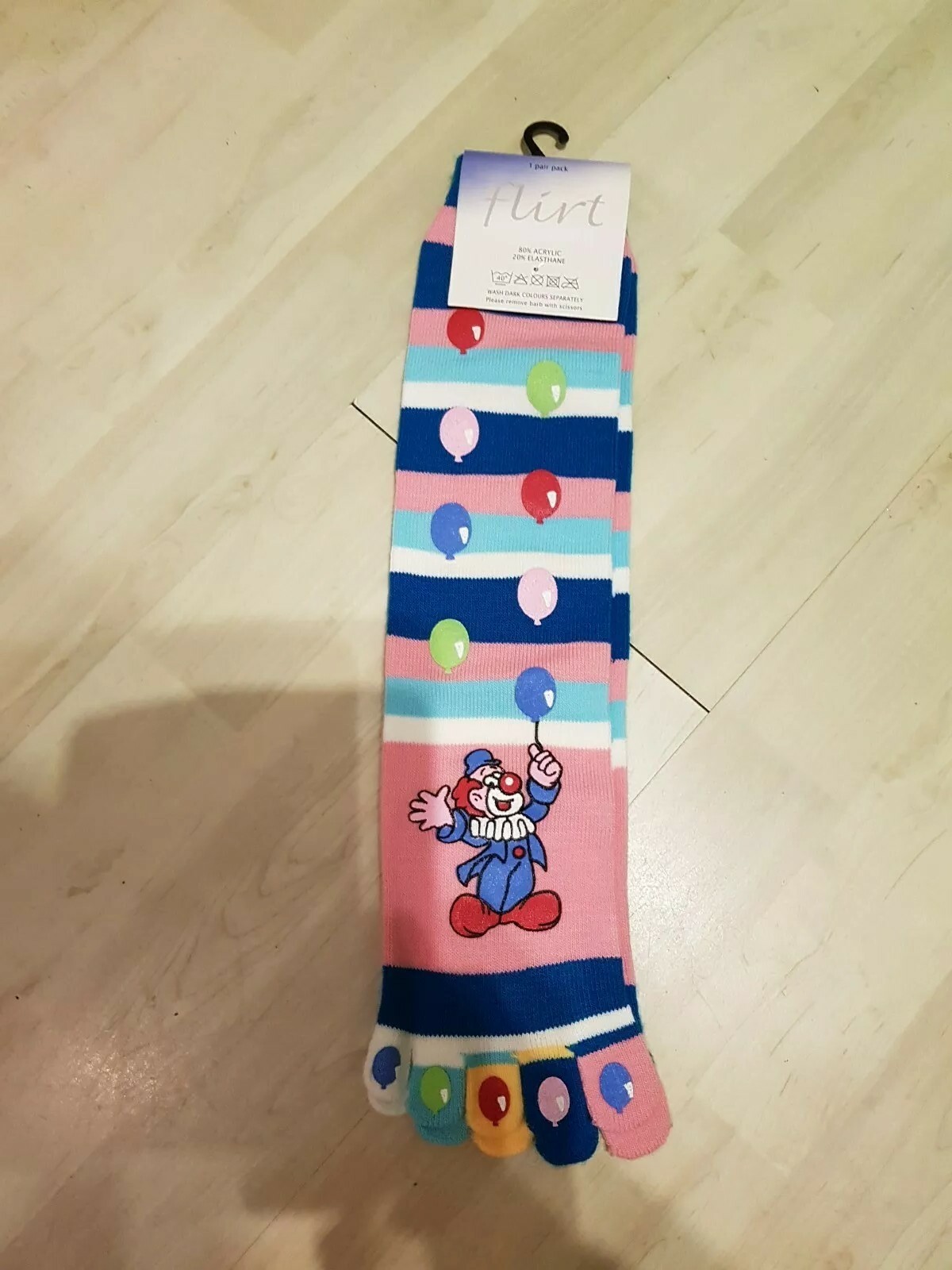 Ladies BNWT Multi coloured Striped Clown Toe Socks One Size