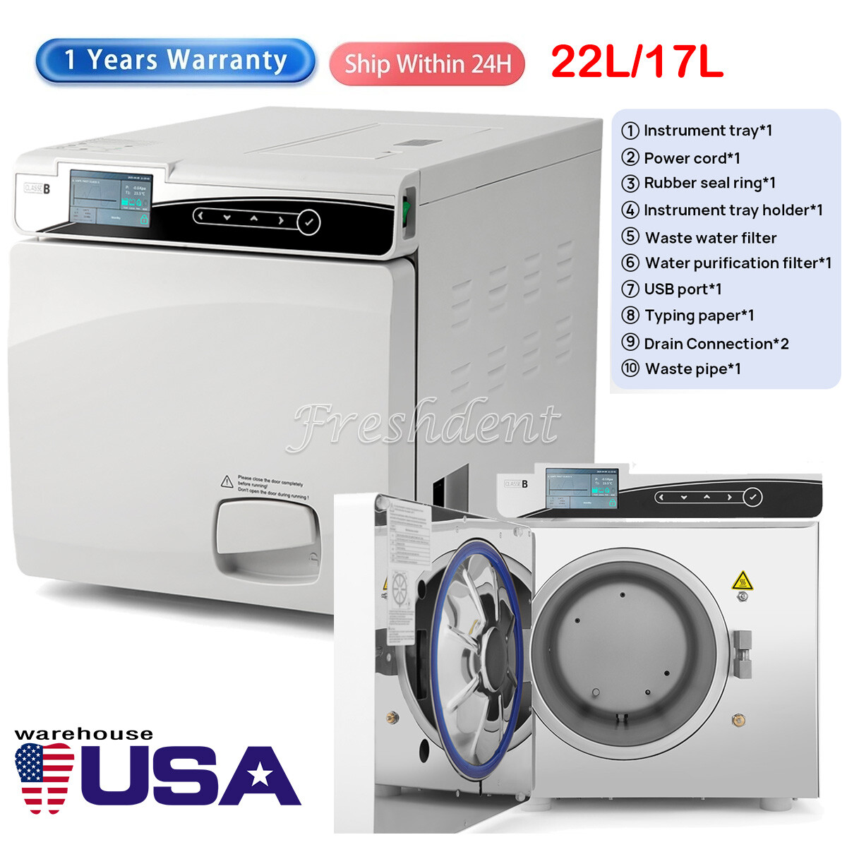 17L/22L Class B Dental Medical Autoclave Sterilizer Steam Sterilization +Printer
