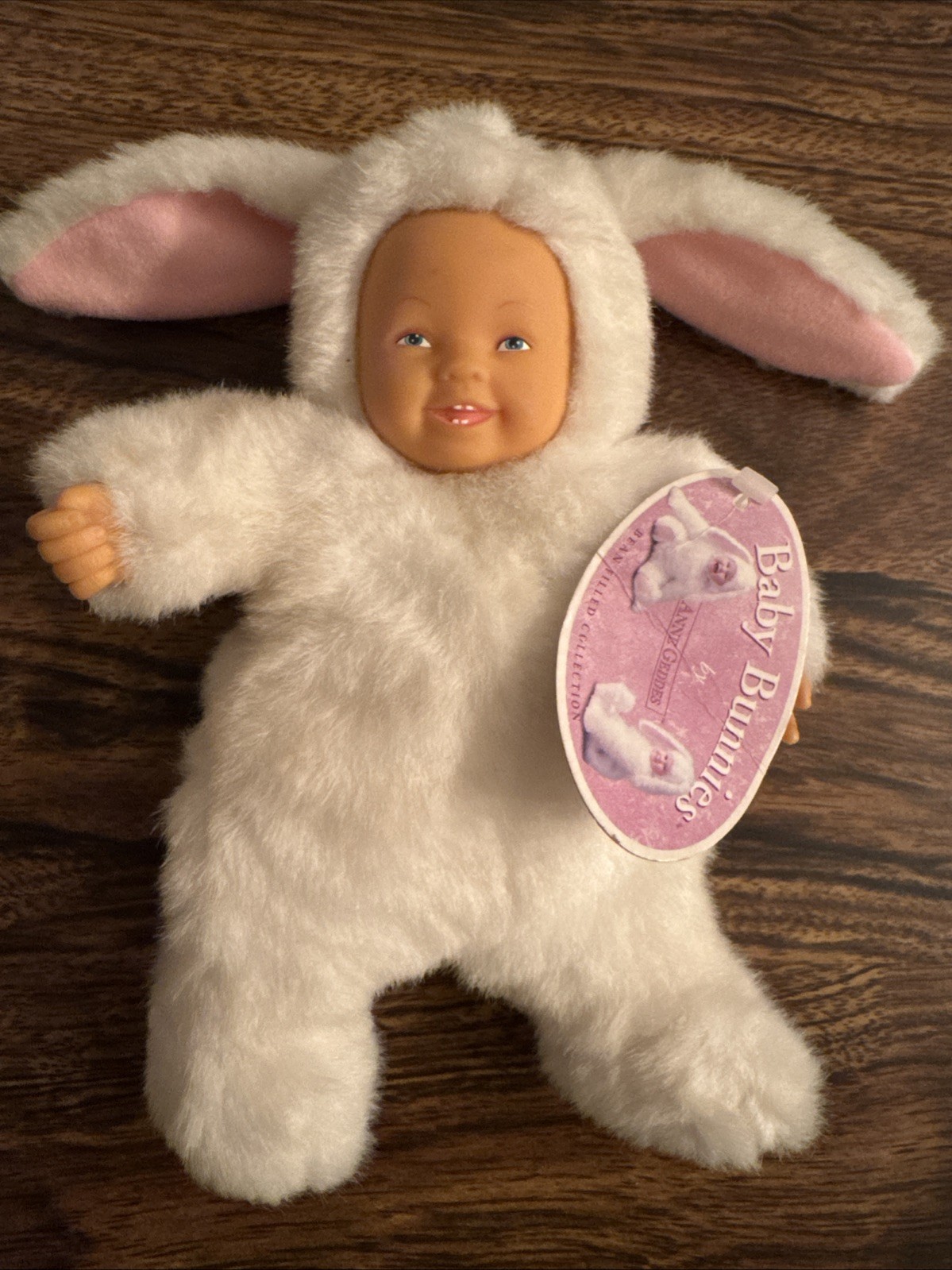 Anne Geddes Baby Bunnies White Bunny Plush Beanie Soft Toy Doll 1998 Vintage