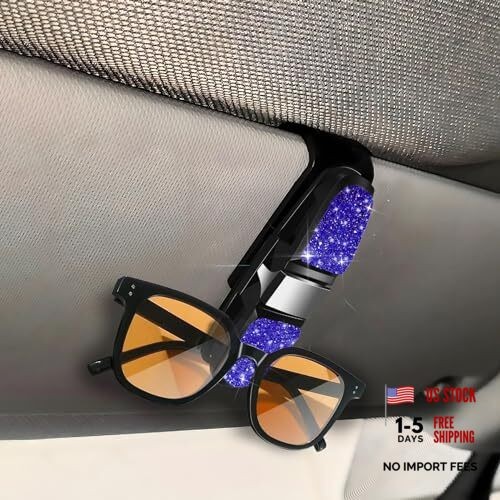 2 Pack Glasses Holders for Car Sun Visor, Bling Crystal Rhinestones Blue