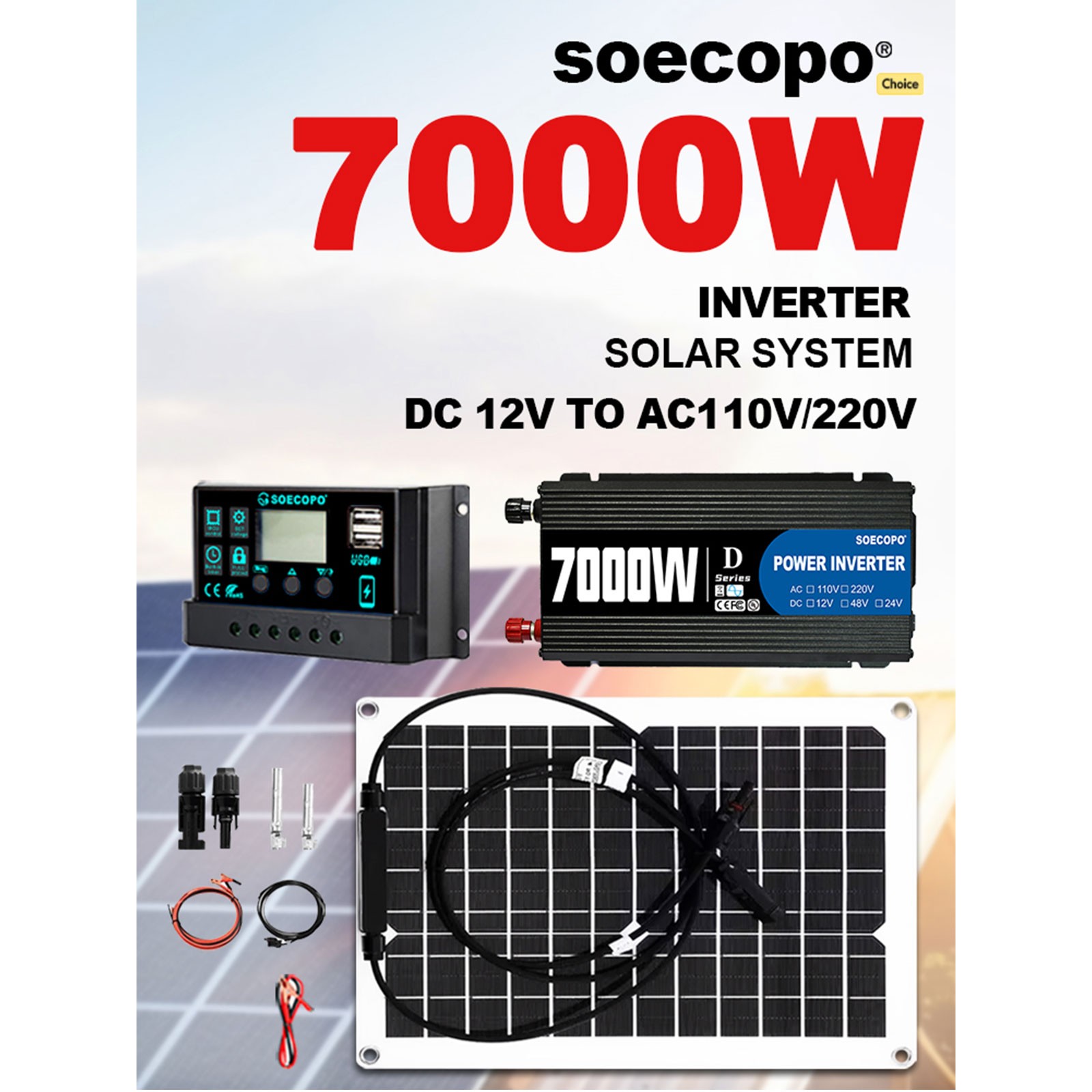 7000W Peak Solar System Kit Flexible Panel 100A Controller 12V To 110V 220V
