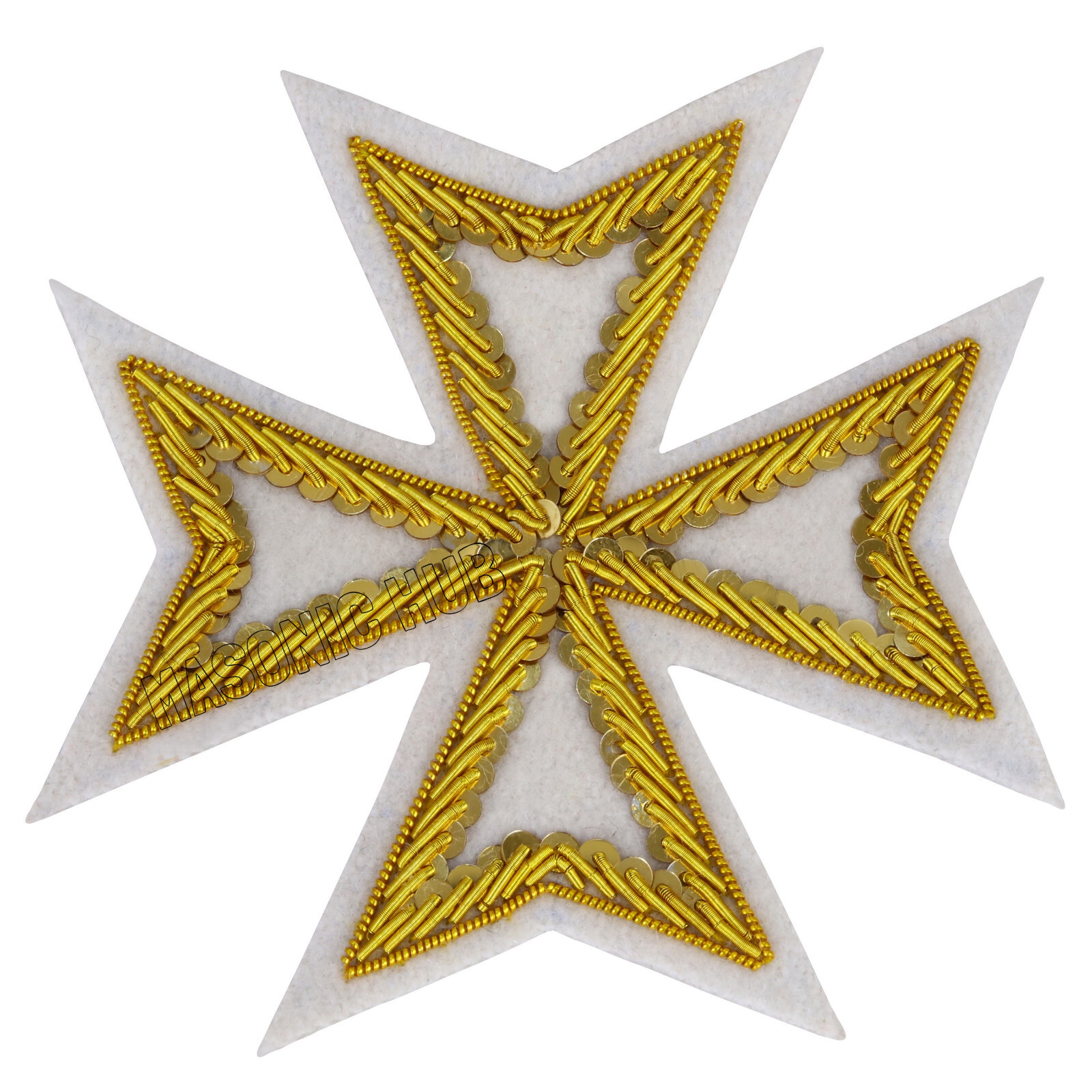 MASONIC ST. JOHN ORDER MALTA KNIGHTS MALTESE CROSS HAND EMBROIDERED - WHITE