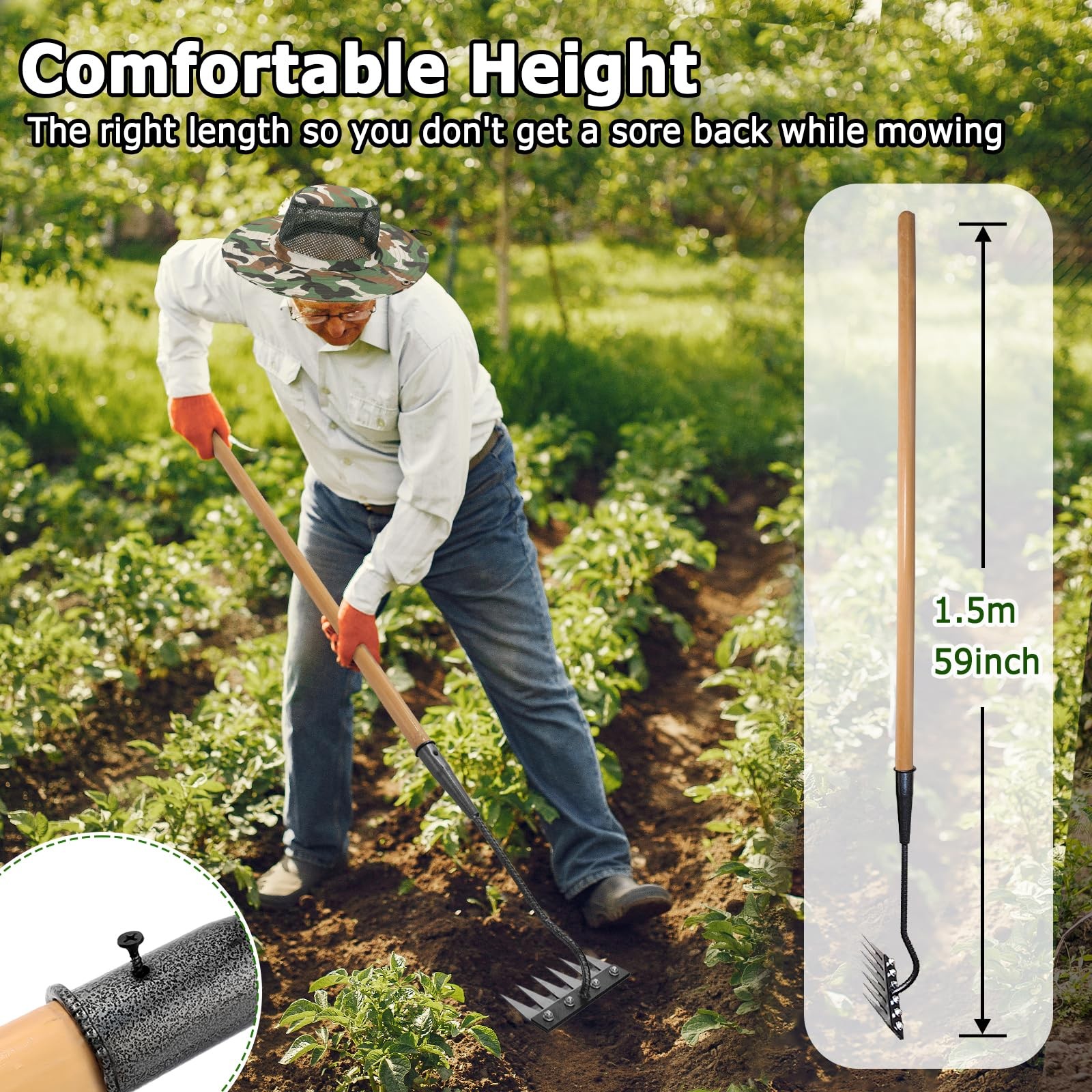 Gardenia Iron Weeding Rake, 2.0 Rake with Long transparent