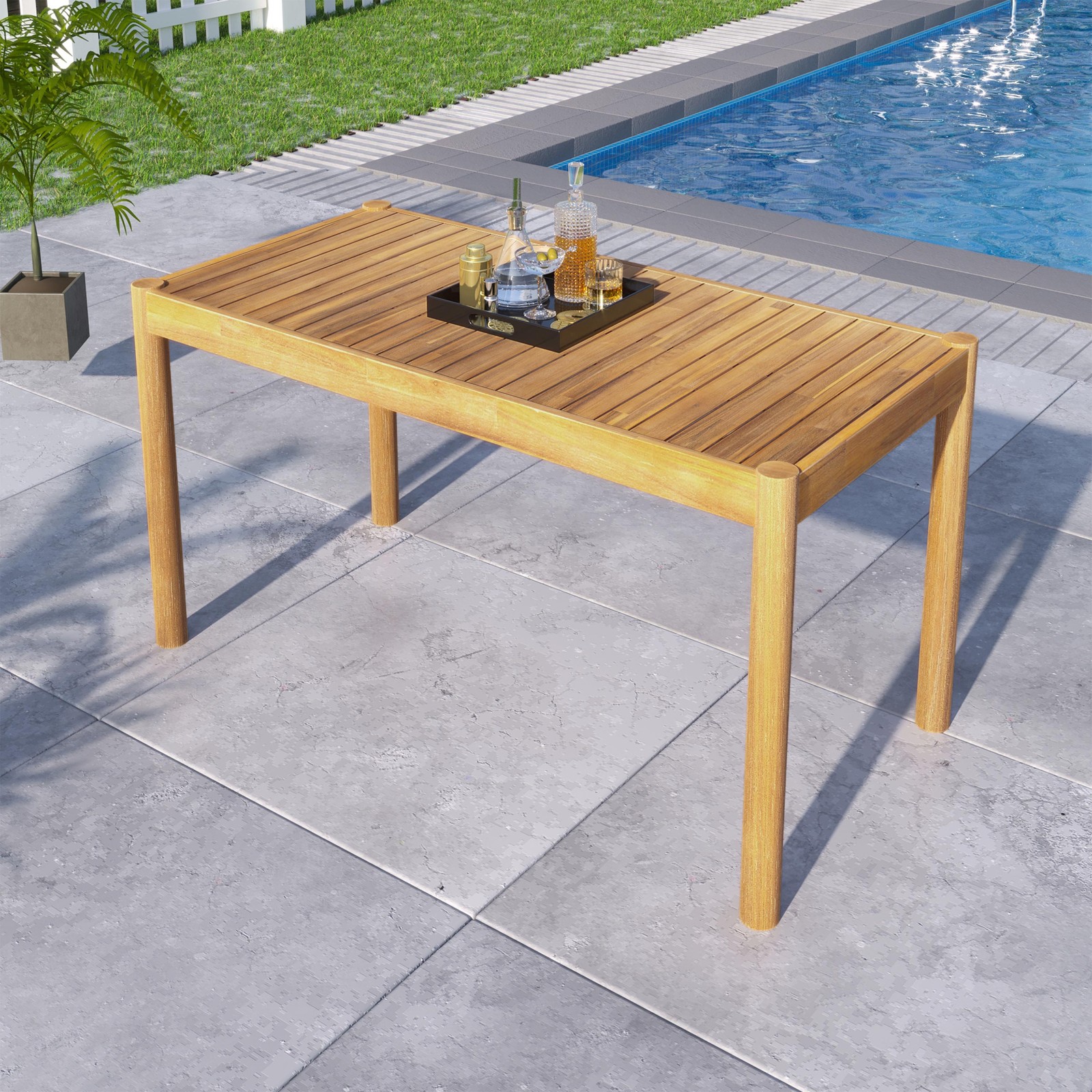 54.75x27.75" Rectangular Patio Dining Table Acacia Wood Outdoor Table Backyard