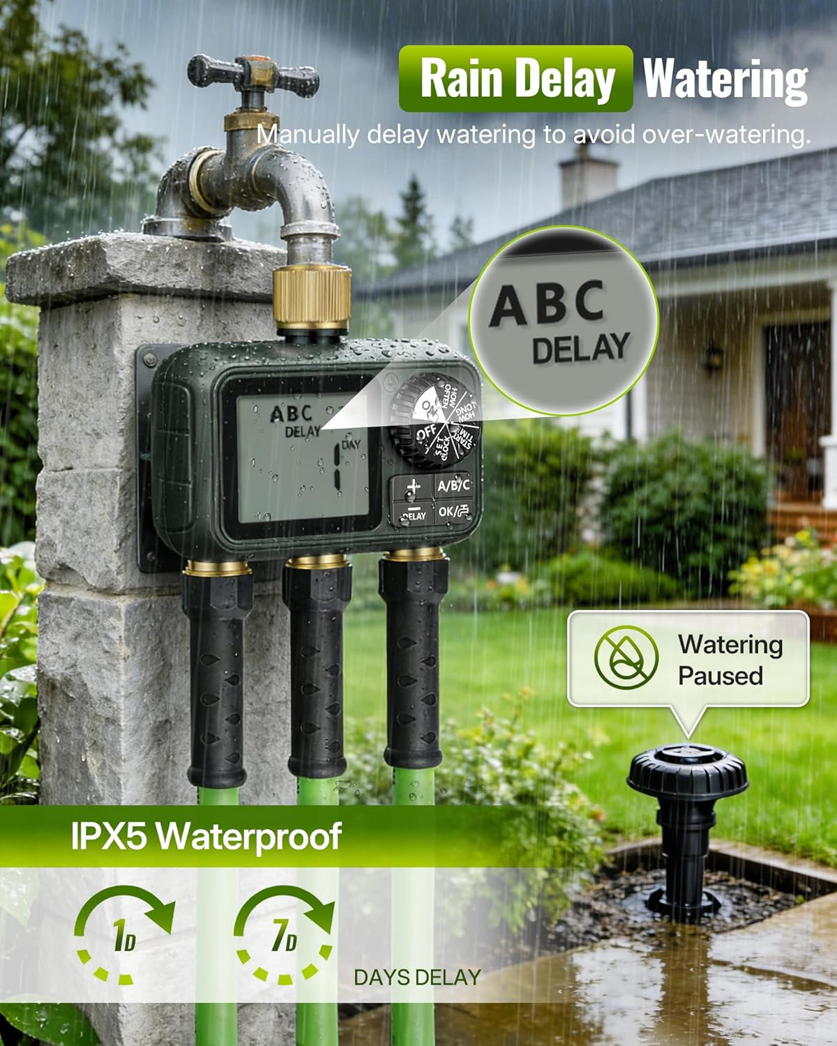 Programmable Brass Sprinkler Timer with 3 Outlets for Garden & Lawn Care