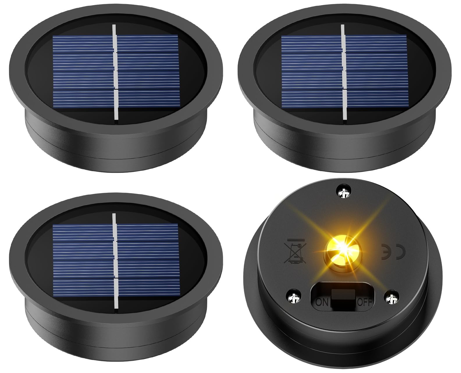 4 Pack Solar Light Replacement Top, 2.76 Inch Waterproof 2.76inch-4p, Black