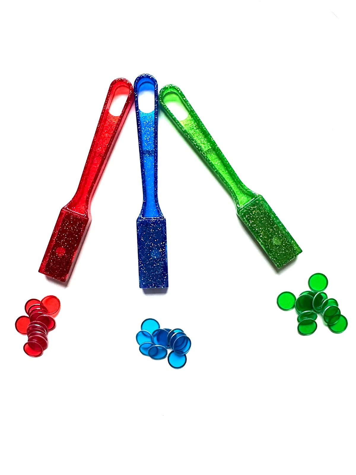 Glitter Magnetic Bingo Wands and Chips- Red, Blue, Green- Set of 3