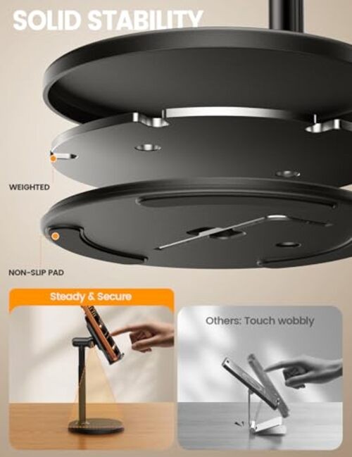 Cell Phone Stand for Desk - [Height Angle] Adjustable Sturdy Desktop Black