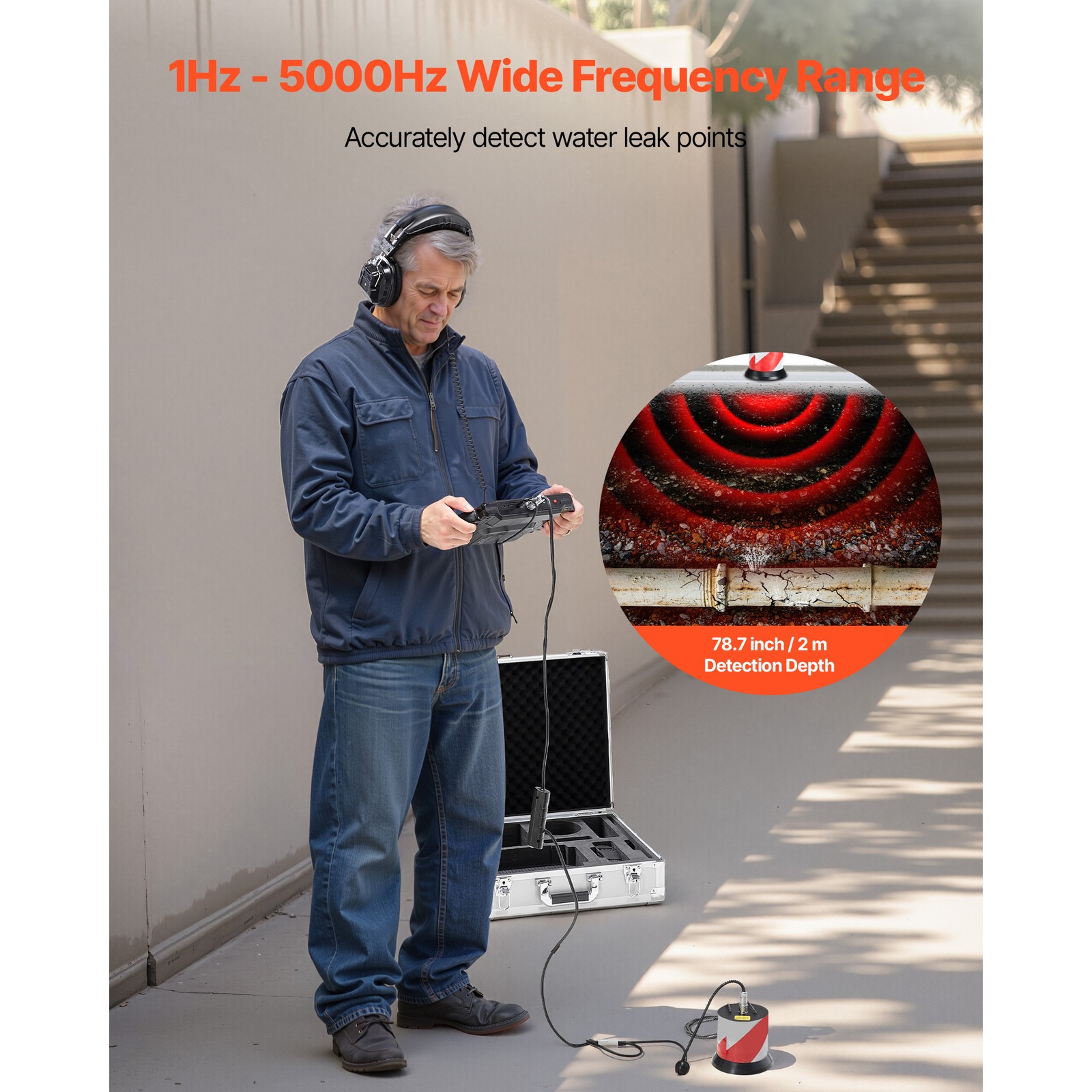 Uimoso Pipe Leak Detection Device 1Hz-5000Hz 7" Touchscreen Locator
