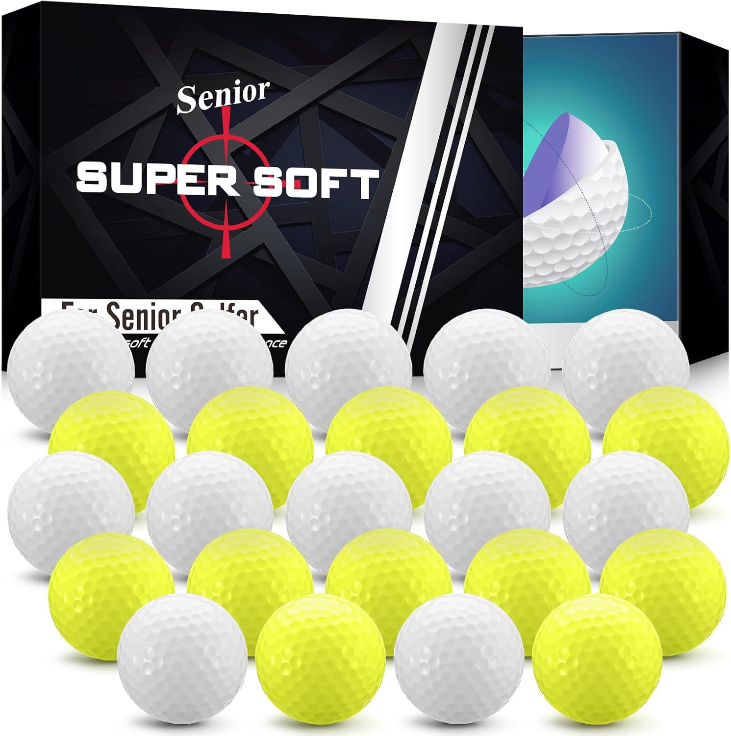 24 Pcs Super Soft Yellow Golf Balls for Seniors - Low Compression