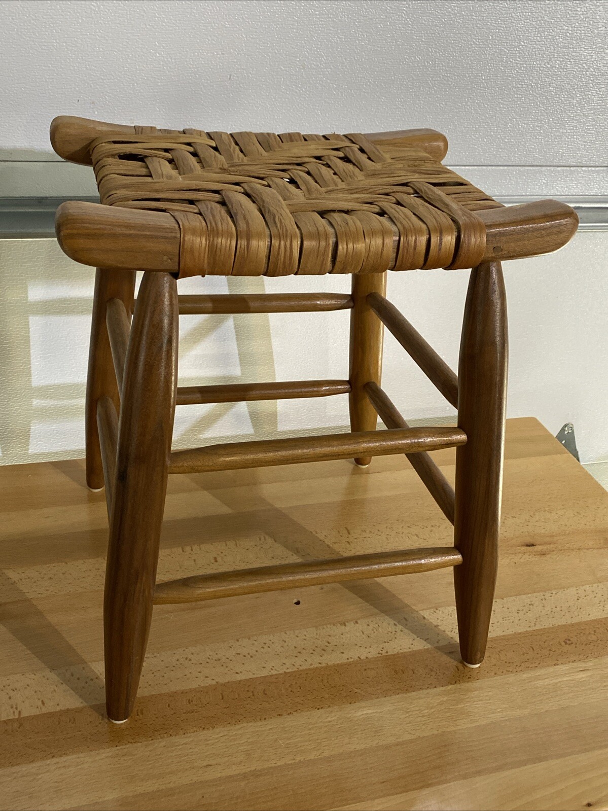 Vintage Woven Rattan Reed Bottom Wooden Stool