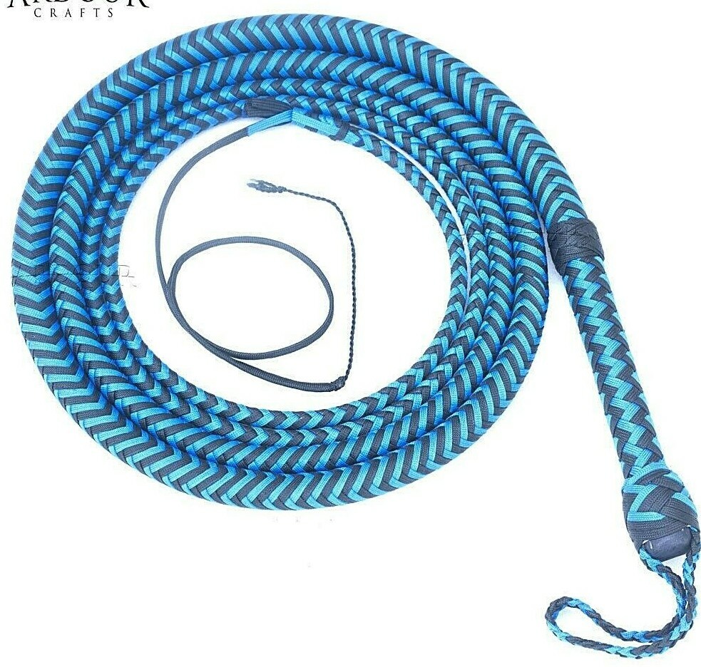 Handmade Nylon Paracord Bullwhip 04–16 Ft 16 Plait Braided Blue Training Horse